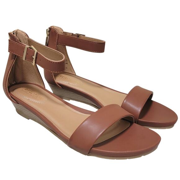 Kenneth Cole Reaction Great Viber Ankle Strap Wedge Sandal Size US 7.5M Tan - Picture 2 of 4